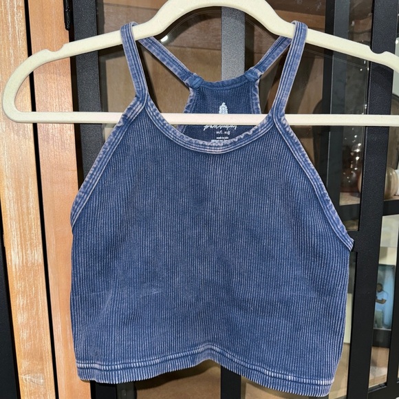 FP Movement Happiness Runs Long Cropped Tank Top ribbed vintage navy M/L faded - Picture 7 of 7